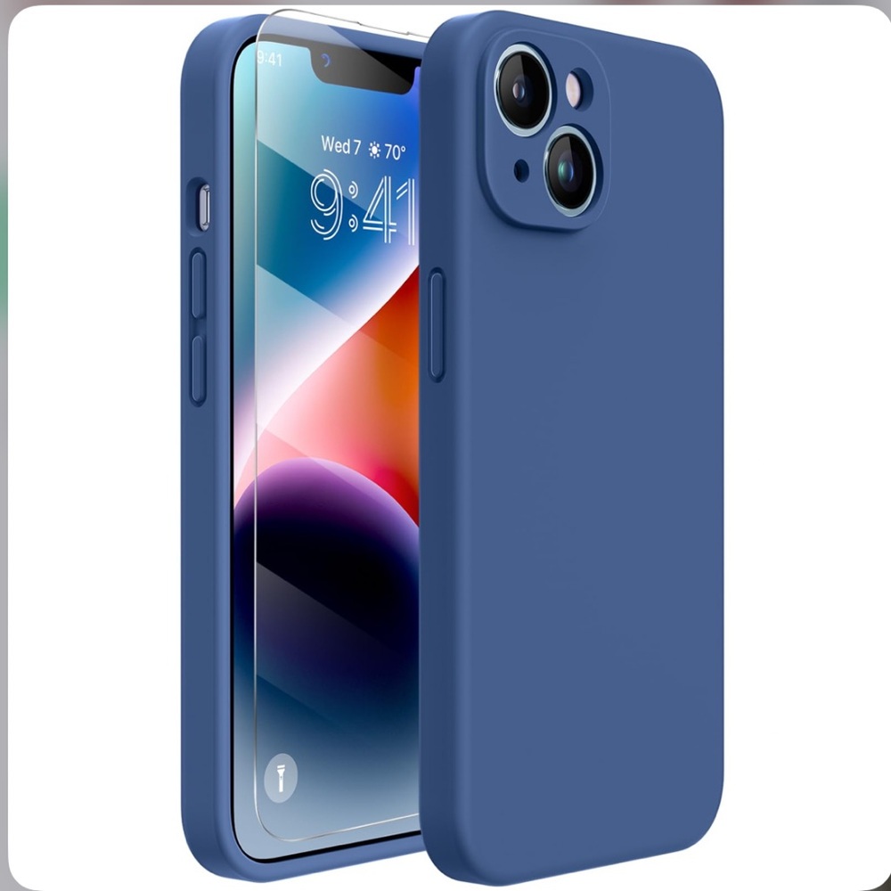 iPhone 14 Liquid Silicone Protective Case (Screen Protector included)-BLUE